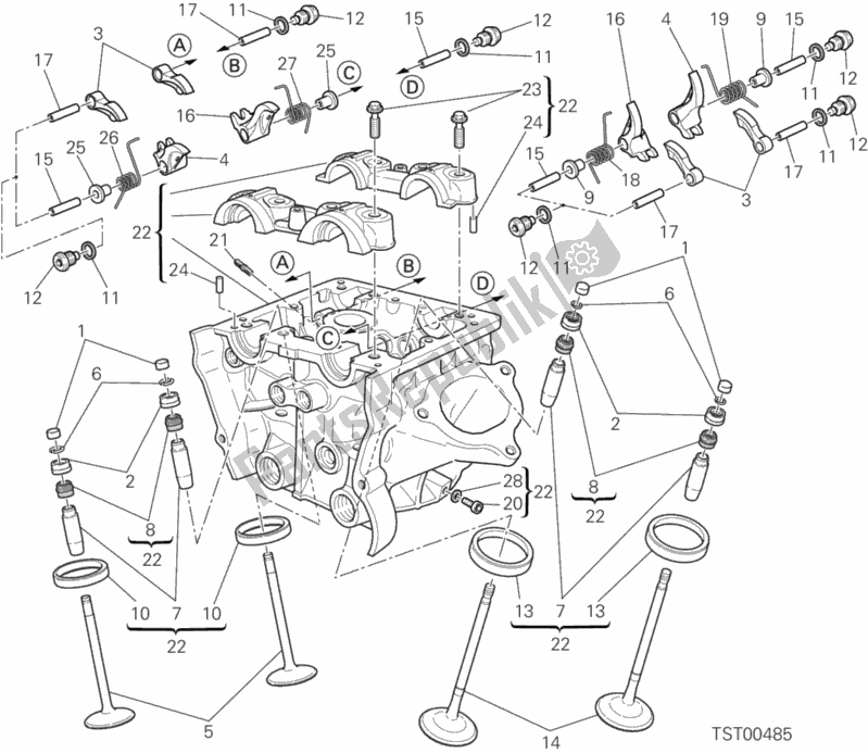 Todas as partes de Cabeça Vertical do Ducati Hypermotard Hyperstrada Brasil 821 2014